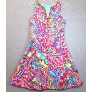 Lilly Pulitzer Lloyd Dress Feeling Groovy Jeweled Retro Look Size 2‎ Lined READ